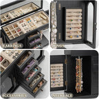 Miratino Jewelry Box for Women Girls, Wooden Jewelry Organizer Box with Mirror, 5 Layer Jewelry Storage Case Display for Neck
