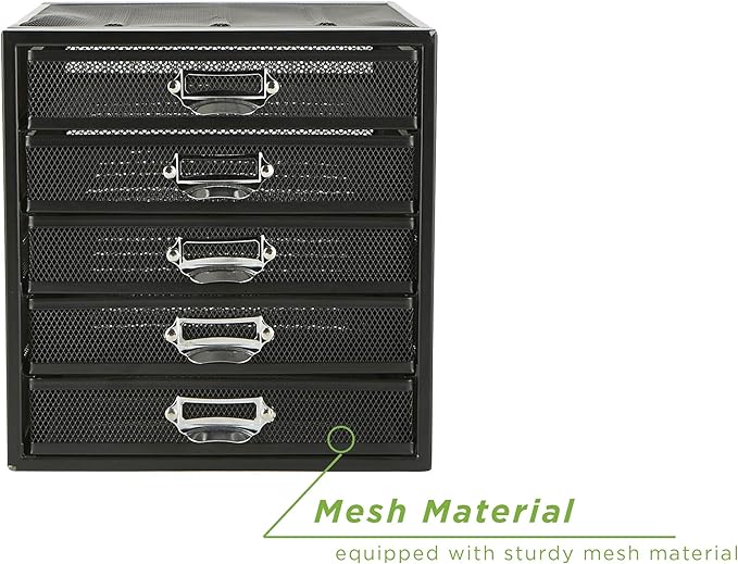 Mind Reader File Storage Drawers, Desk Organizer, Multi-Purpose, Crafts, Office, Metal Mesh, 11"L x 14"W x 11"H, Black, 5 Dra