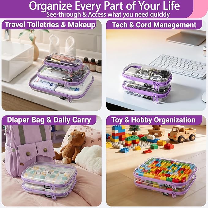 YQBRAO 3 Pack Hard Sided Clear Zipper Case for Storage- Thickened-Grade Clear Hard Shell Zipper Case for Organizing Bead, Han