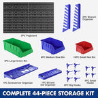 WORKPRO Pegboard Organizer Wall Mounted, 44PC Tool Storage Rack with Bins and Hooks, Peg Board Wall Organizer for Garage Orga