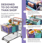 Lotus Club Cart Trolley Reusable Shopping Bags (3-Pack)– Detachable & Reusable Grocery Bags Foldable w/ Insulated Grocery Bag & Egg/Wine Holder– Washable Shopping Totes for Easy Storage & to Save Time