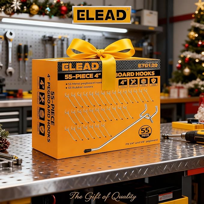 ELEAD 55-Piece 4 Inch Pegboard Hooks, Heavy Duty Peg Board Organizer Accessories, Peg Board Tool Hangers Fit for 1/4" and 1/8