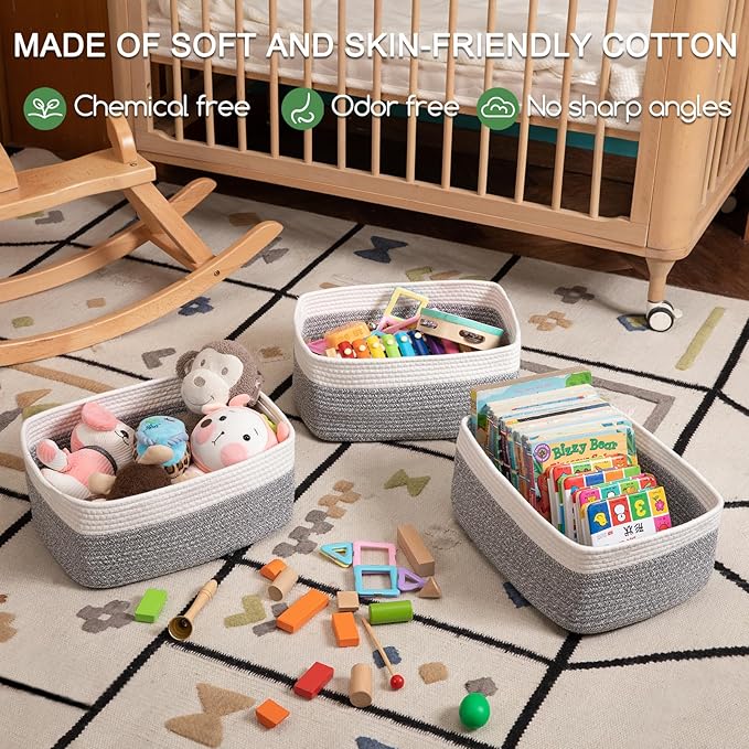 OIASKET Storage Baskets for Organizing 3 Pack, Woven Baskets for Shelves, Closet Organizer Bins Empty Gift Basket Toy Storage