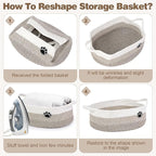 Optish Dog Toy Basket, Toy Box and Bin for Dog Cat Storage, 19.7" X 11" X 7.9" (30L) Large Woven Rope Basket for Blanket Stor