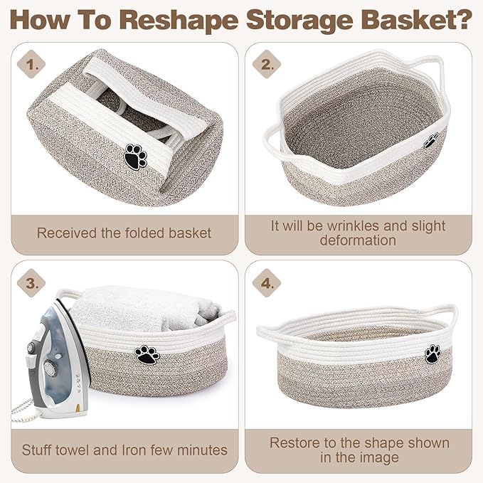 Optish Dog Toy Basket, Toy Box and Bin for Dog Cat Storage, 19.7" X 11" X 7.9" (30L) Large Woven Rope Basket for Blanket Stor