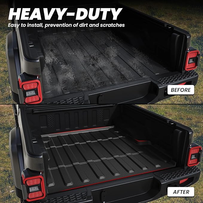 LASFIT 5FT Bed Liner for Jeep Gladiator JT 2026 2025 2024 2023 2022 2021 2020 (60 inches), All Weather TPE Custom Fit Truck Bed Mat Truck Cargo Bed Liner, Black