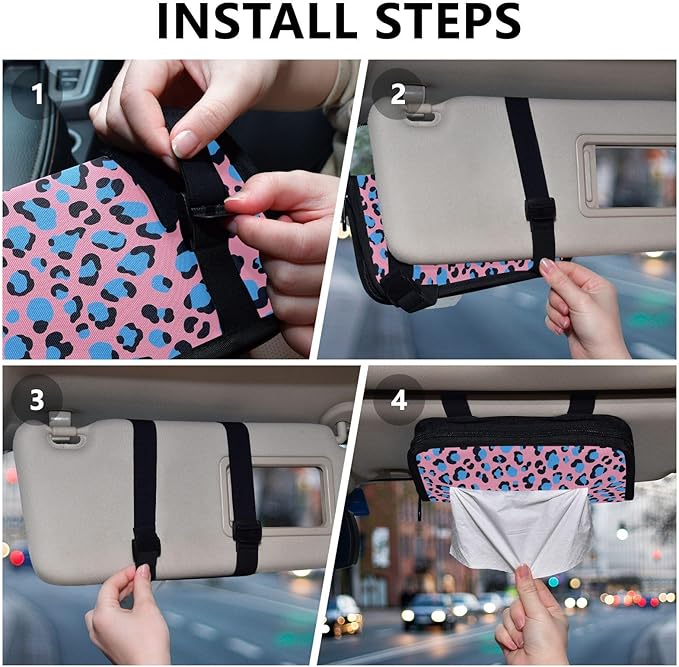 Car Tissue Holder Car Visor Organizer Tissue Box Holder for Car Sun Visor Organizer with Car Vehicle Accessories Essentials Interior for Women Men Pink Leopard Pattern