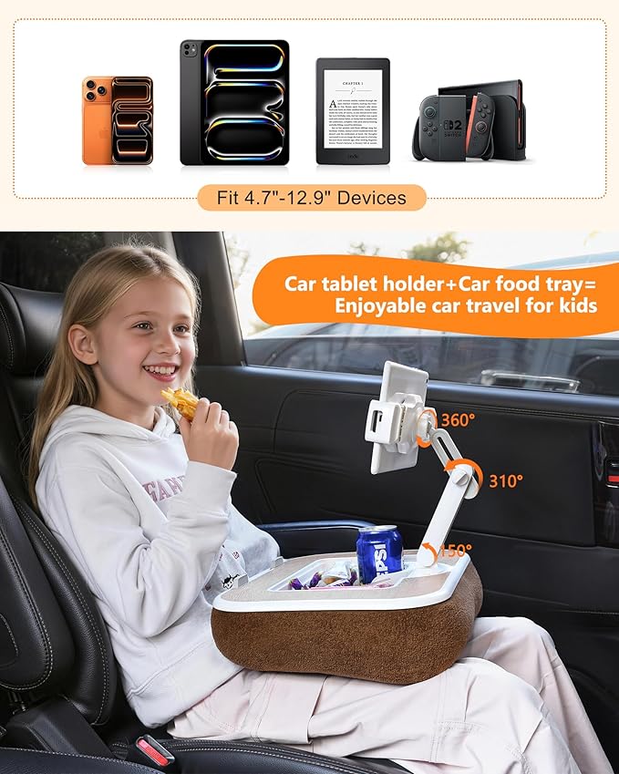 Car Desk for Laptop with Mouse Pad, Car Tablet Holder Back Seat for Kids, Car Tray Table for Front Seat Passenger, Portable Soft Pillow Stand for Vehicle Bed Sofa - Wood Grain
