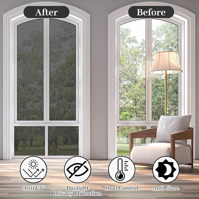 Niviy Window Tint Car One Way Mirror Window Film with Installation Tools, Sun UV Blocking Heat Control and Daytime Window Film See Out Not in for Home Office (Black-Silver, 23.6 x 78.7 inch)