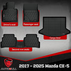 Floor Mats & Cargo Liner Compatible with Mazda CX-5 2017-2025 Cargo Mat, Full Set All Weather Protection 1st, 2nd Row Car Liners & Trunk Mat, Black