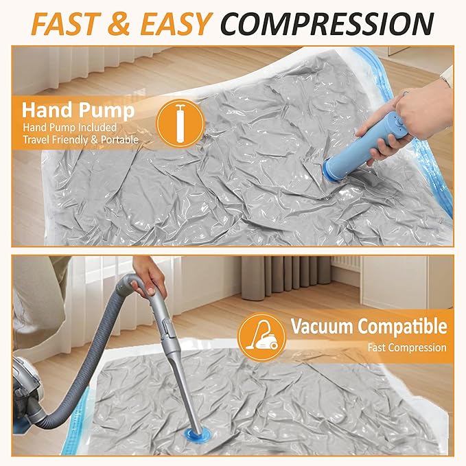 Cozy Essential Vacuum Storage Bags, 80% Compression Vacuum Seal Space Saver Plastic Packaging Bags for Clothes, Blankets, Pil
