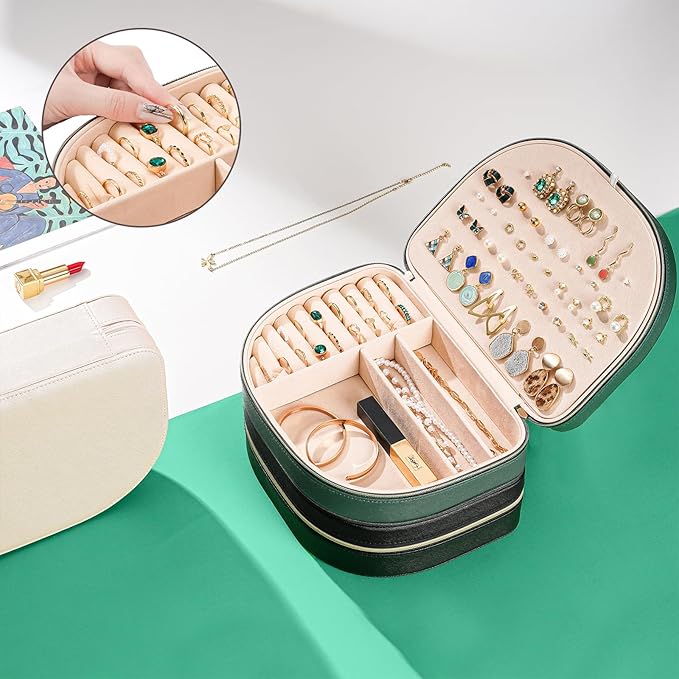 ProCase Travel Size Jewelry Box, Large Portable Seashell-Shaped Jewelry Case, 2 Layer Jewelry Organizer in PU Leather for Wom