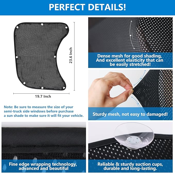 Side Window Sun Shade for Semi Truck, Interior UV Protection Truck Windows Shades RV Semi Truck Accessories Compatible with Freightliner, Volvo VNL, International Trucks