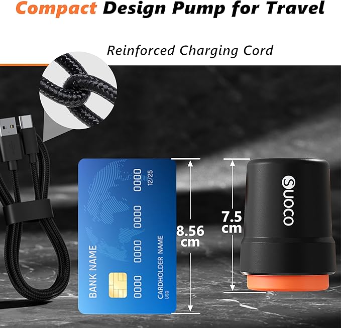 SUOCO Travel Vacuum Pump for Vacuum Storage Bags, Mini USB Rechargeable Portable Cordless Electric Pump for Compression Seal 