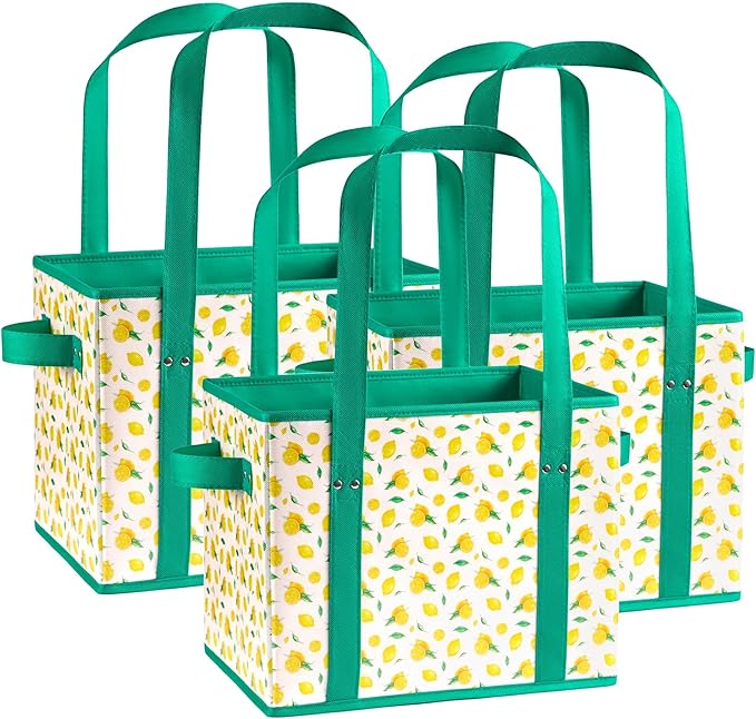 3 Pk Reusable Grocery Bags, Foldable Shopping Basket, Daily Utility Storage, Reinforced Bottom Handles Waterproof