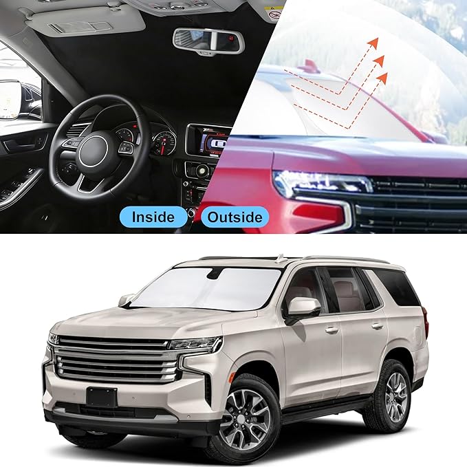 Front Windshield Sun Shade Foldable Car Front Window Sun Shade Windshield Shade Custom Fit for 2021-2025 2026 Chevrolet Tahoe Block UV Rays Accessories Heat Keep Cooler