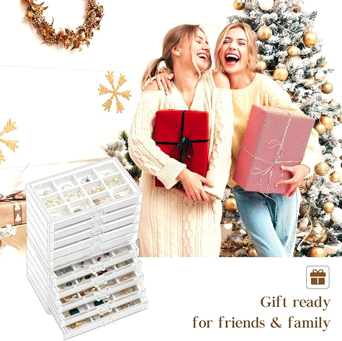 ProCase Earring Holder Organizer Jewelry Box with 10 Drawers, Acrylic Clear Earring Case with Adjustable Velvet Trays for Wom