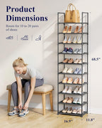 Kitsure Shoe Rack - 10-Tier Shoe Organizer with Detachable Fabric Shelves & Metal Frame, Tall Shoe Rack for Closet, Entryway,