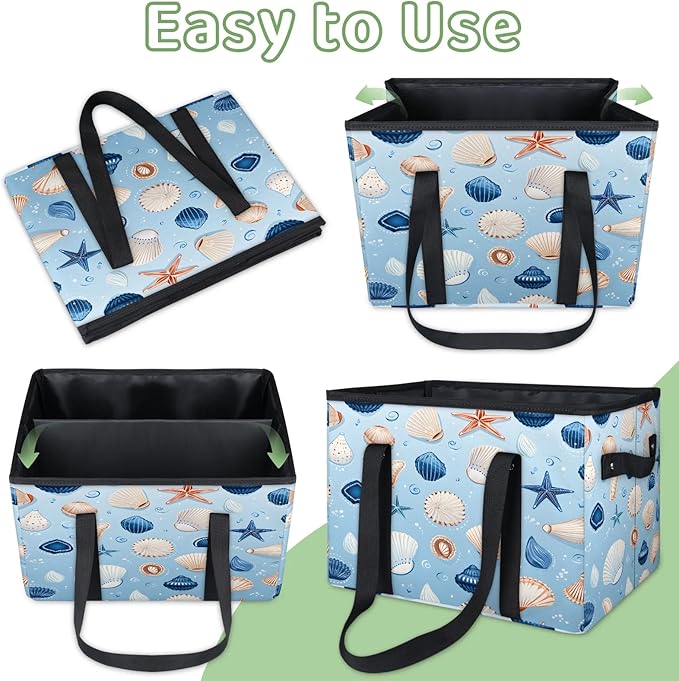 Reusable Grocery Bags Heavy Duty Shopping Bags Foldable Large Tote Bags with Long Handles & Hard Bottom