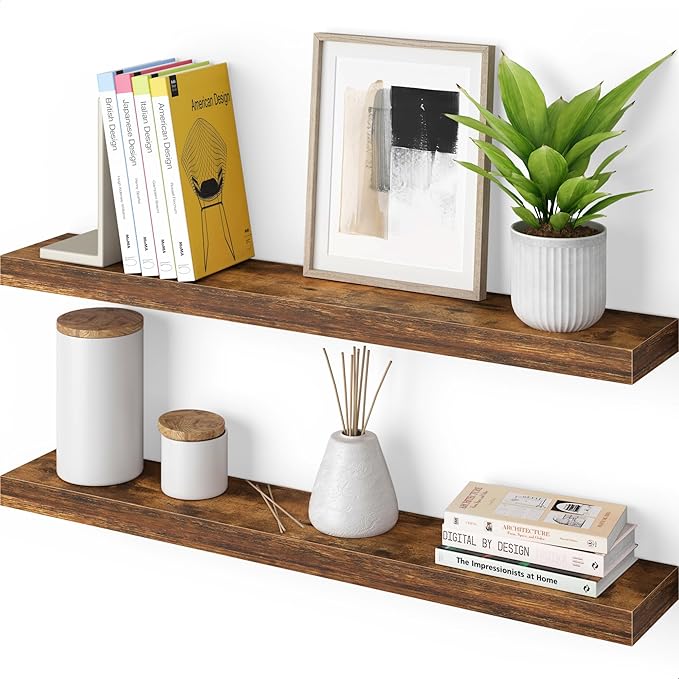 Ballucci Floating Shelves, 36" Wood Wall Shelf Set of 2, with Invisible Brackets for Bathroom, Living Room, Bedroom, Kitchen,
