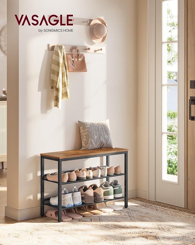 VASAGLE Shoe Rack for Entryway, 3-Tier Shoe Rack Organizer with Storage Shelves and Spacious Top, Freestanding, Adjustable, I