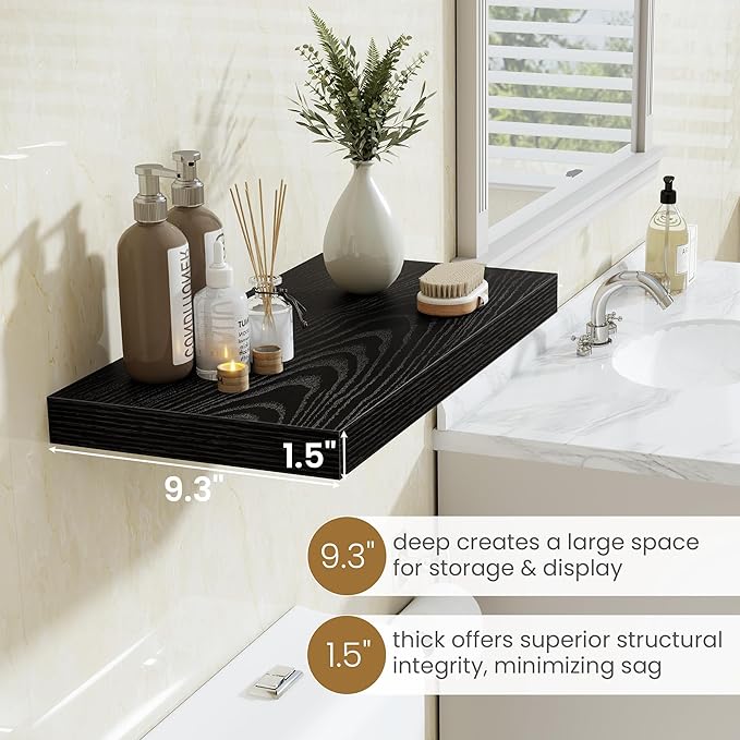 Fun Memories 36 Inch Floating Shelves in Black, 9.3 Inch Deep Floating Shelf for Bathroom Living Room Kitchen, Rusitc Wall Mo