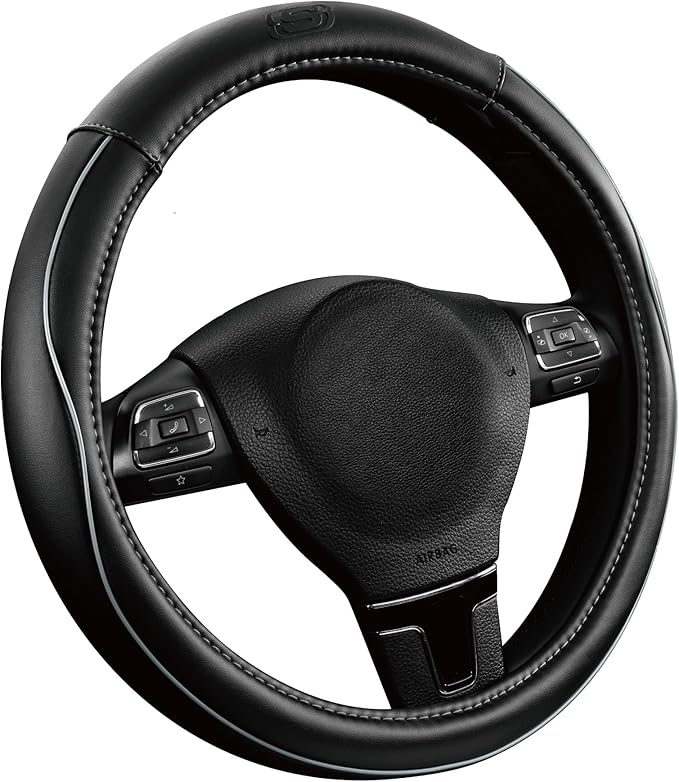 Skechers Memory Foam Steering Wheel Cover,Piping Microfiber Leather Steering Wheel Cover Sporty Universal Fit 14" 1/2-15" Car