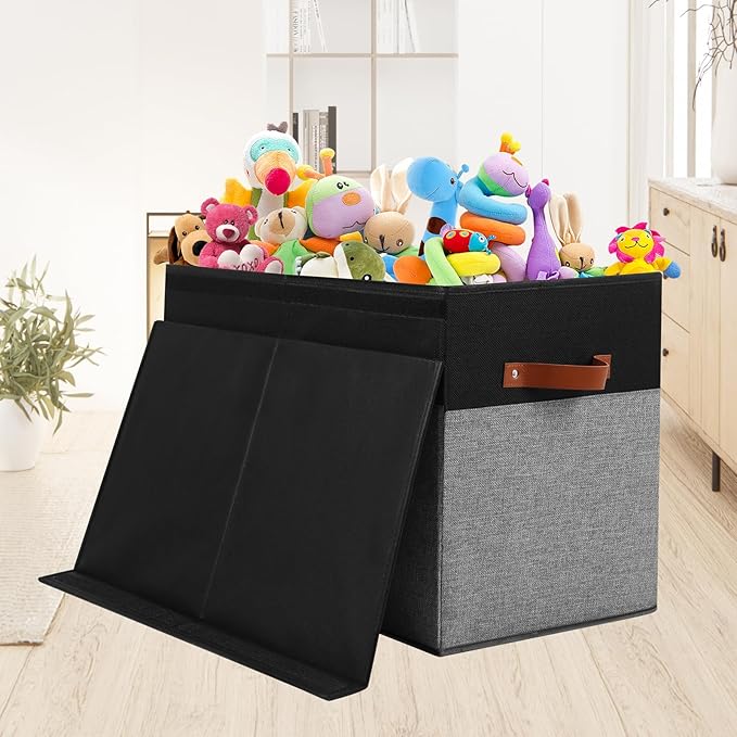 Gowee Large Toy Storage Box with Lid, Sturdy Toys Storage Chest Bin Organizer Basket with Dividers for Kids, Boys, Girls, Nur