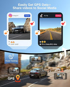 4K+2K Dash Cam Front and Rear, Dash Camera for Cars 2 Channel, 64GB Card Included, 5.8G/2.4G Dual WiFi, Built-in GPS, Night V