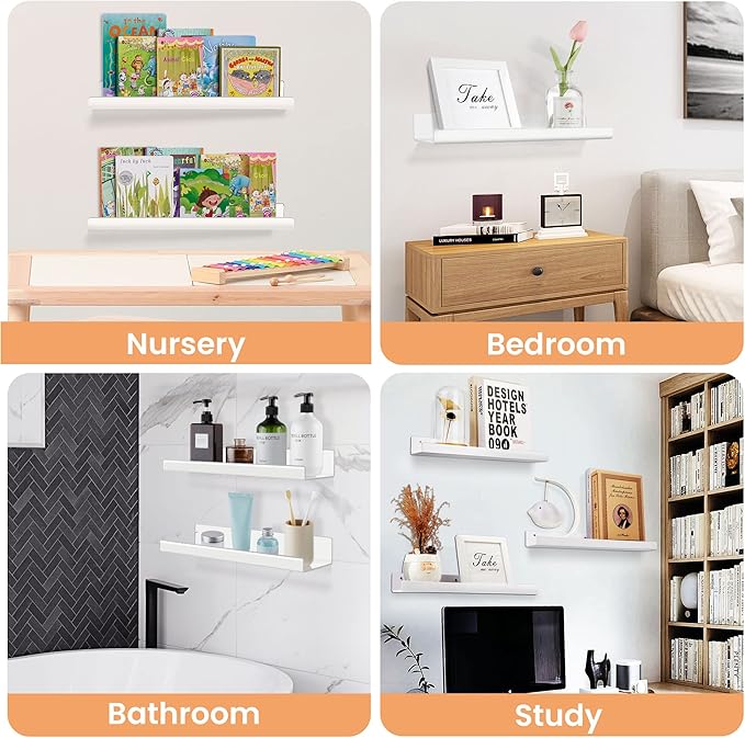 upsimples Acrylic Shelves for Wall Decor, 15" Display Shelf Perfume Organizer for Bathroom, Bedroom, Living Room, Floating Bo