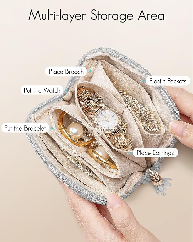 Vlando Small Travel Jewelry Case,Jewelry Pouch Bags with Zipper,Velvet Jewelry Organizer Storage Bag for Bracelet Rings Earri