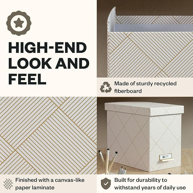 Bigso John Fiberboard Label Frame Desktop File Storage Box - Document Organizer for Important Paperwork - Durable Hanging Fil