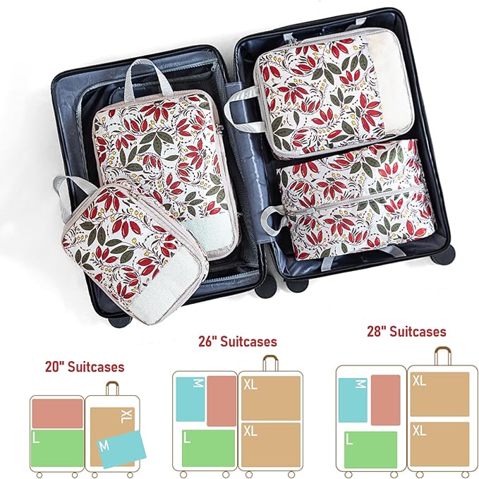 5 Set Compression Packing Cubes, Suitcase Organizer, Lightweight Travel Essentials, Compression Bags For Travel Accessories L