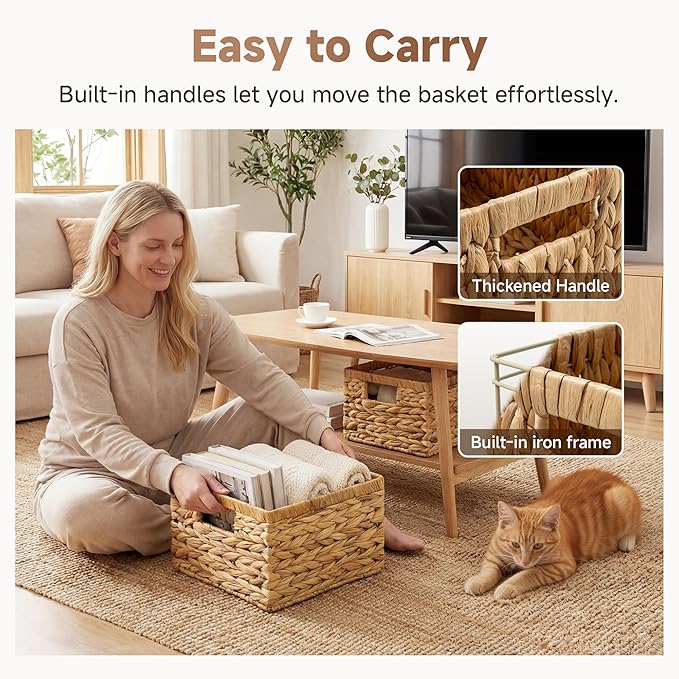 StorageWorks Wicker Storage Basket, Water Hyacinth Basket for Organizing, Decorative Water Hyacinth Storage Baskets, Set of 2