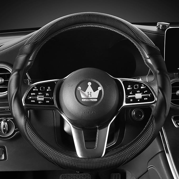 HighnessHwoo 3D Car Steering Wheel Cover Comfort Grip Massage Sporty Anti-Slip Carbon Fiber Faux Leather for F150, Trucks, Je
