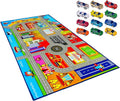 Booooom Jackson Kids Carpet Playmat with 12 Toy Cars for Age 3+ Colorful Non Slip City Rug for Kids Track Play Mat Playroom B