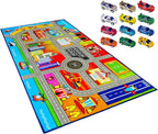 Booooom Jackson Kids Carpet Playmat with 12 Toy Cars for Age 3+ Colorful Non Slip City Rug for Kids Track Play Mat Playroom B