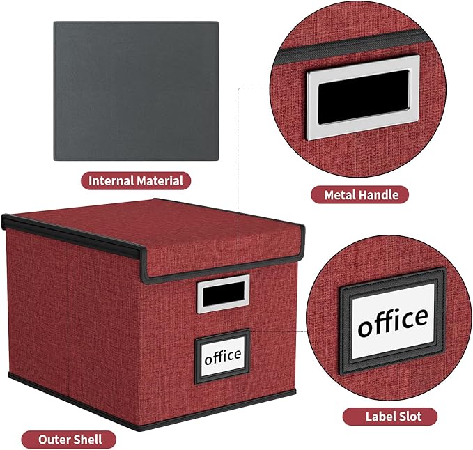 Huolewa File Organizer Box with Lid, Collapsible File Folder Organizer for Office Document Storage, Filing Box with Plastic S
