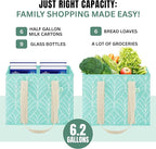 VENO 3 Pack Reusable Grocery Bags, Shopping Bags for Groceries, Tote with Handles and Hard Bottom, Foldable Shopping Cart Organizer, Water Resistant, Heavy-Duty (Evergreen, 6 Gallon)