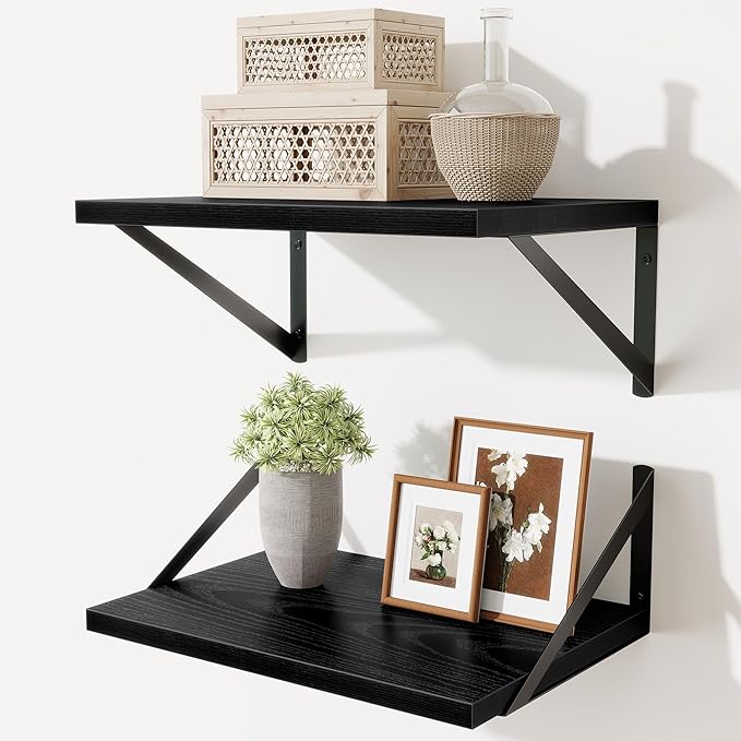 Deep Floating Shelves,16" Wx10 D Floating Shelves for Wall Set of 2,Heavy Duty Wood Floating Shelf with Metal Bracket,Wall Mo