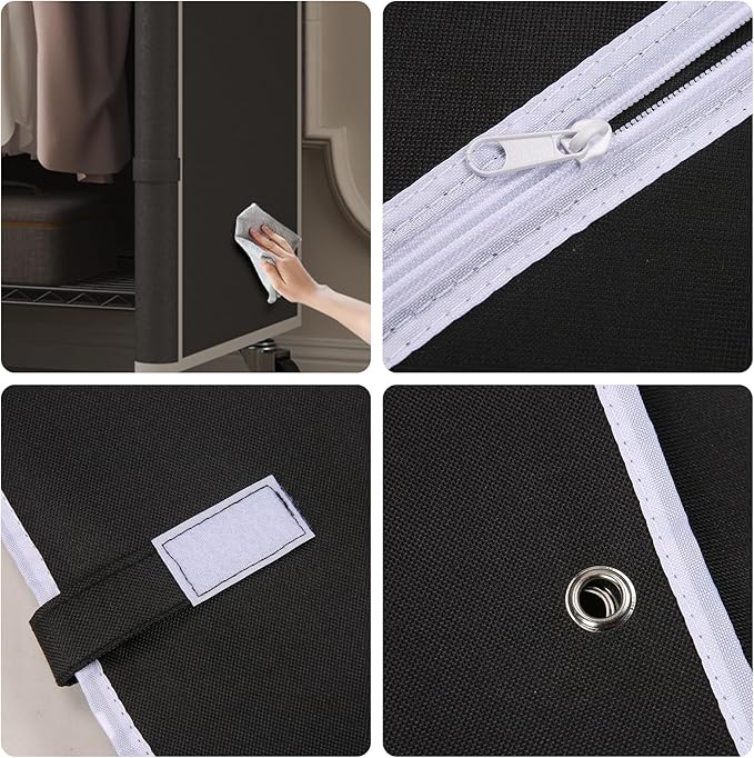 Homdox Garment Rack with Cover, Heavy Duty Clothing Rack for Hanging Clothes, Portable Closet Wardrobe, Double Rods Garment R