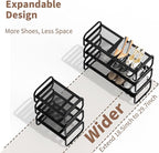 3 Tier Shoe Rack - Expandable Shoe Organizer for Closet, Adjustable Metal Shoe Shelf Storage, Stackable Long Shoe Stand Holde