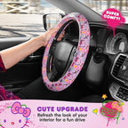 Hello Kitty Steering Wheel Cover, Official Sanrio Car Steering Wheel Cover with Universal Size 14.5-15.5, Cute Steering Wheel Cover for Women, Hello Kitty Car Accessories (Lavender Print)