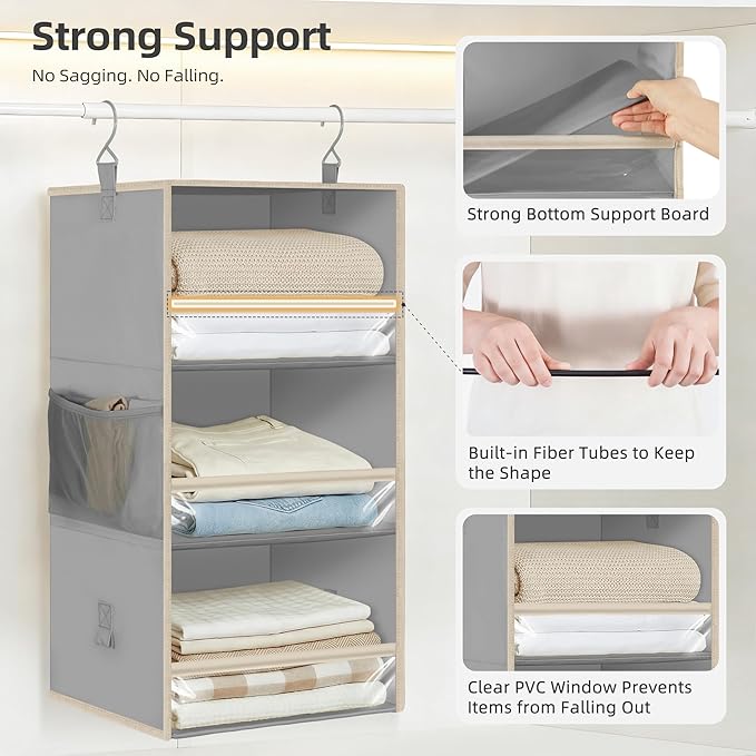 STORAGE MANIAC 6-Shelf Hanging Closet Organizer and Storage, 2 Separable 3-Shelf Haning Organizers for Closet, Collapsible Ha
