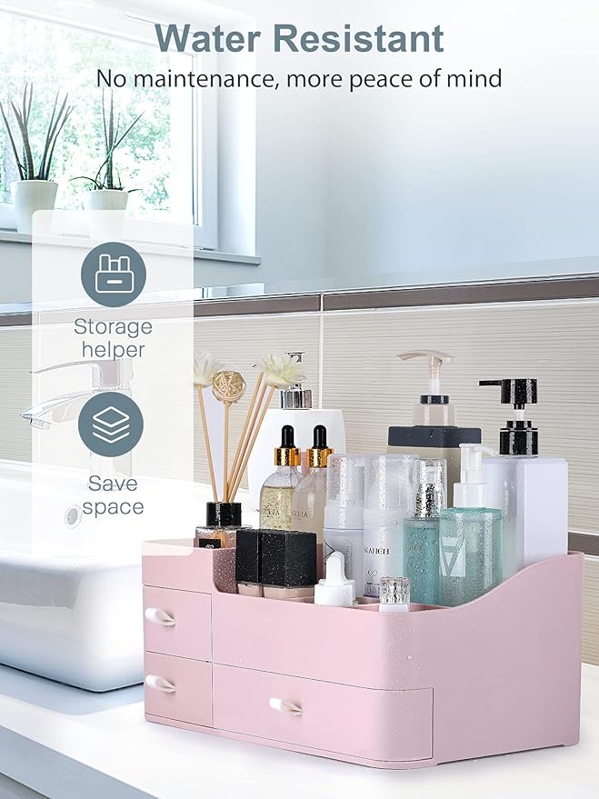 ONXE Makeup Organizer with Drawers,Large Capacity Countertop Organizer for Vanity,Bathroom and Bedroom Desk Cosmetics Organiz
