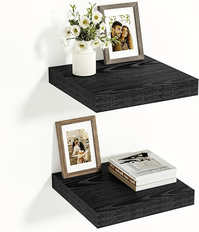 Vivelove Black Floating Shelves 12 Inches Wide, 12" Deep Wall Shelves for Bedroom, Bathroom, Living Room, Kitchen, Office, Ru