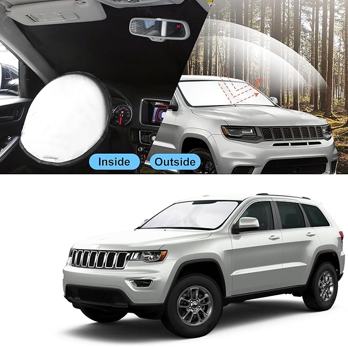TINGLU Sun Shade for Jeep Grand Cherokee 2011-2021(NOT for Grand Cherokee L&Jeep Cherokee) Accessories Windshield Sun Shade Window Shade UV Rays Protection Sun Visor Cover