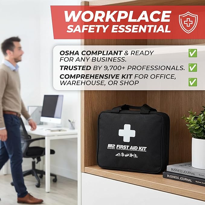 M2 BASICS Premium 300 Piece Professional First Aid Kit, 40 Unique Items, Durable Carry Bag for Home, Car, Business, Travel & 