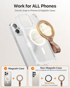 andobil [2026 Premium Leather] Magnetic Phone Grip for MagSafe [Longest Durable] Adjustable Phone Ring Kickstand with Leather Loop Compatible with MagSafe Accessories&iPhone 17 Air 16 15 14 13 Pro Max