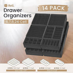 Reli. Sock Organizer (14 Pack) | 132 Cell Underwear Organizer | Drawer Dividers for Underwear, Sock, Tie, Bras, Clothing, Bab